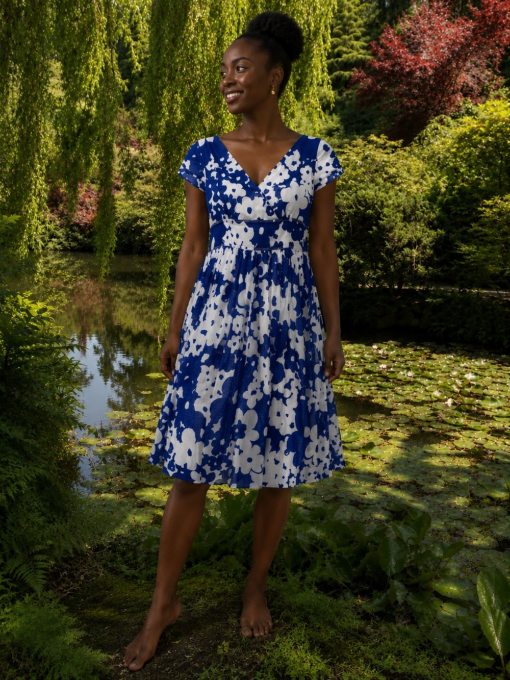 100% Cotton Blue & White Floral Liz Claiborne Dress, Size S